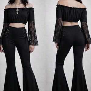 Bear Dance Black Lace-Up Side Bootcut Pants S